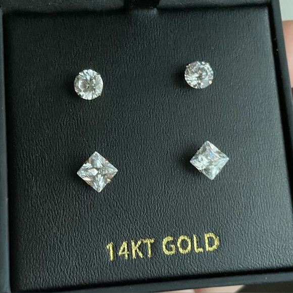 14 k gold Jewelry - 14KT Gold Round and Square Stud Earrings
